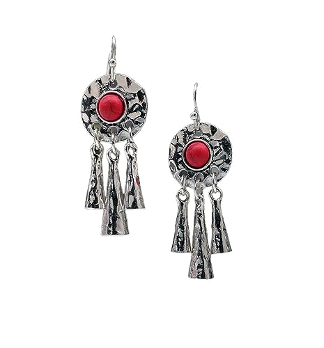 BROLEO Damen Creolen Ohrringe Boho Ohrringe Mit Ethnischem Rotem Stein Anhänger Ohrring Chakra Reiki Energie Indische Stammesquaste Distressed Tropfen Ohrhänger Für Damen Und Mädchen Ede