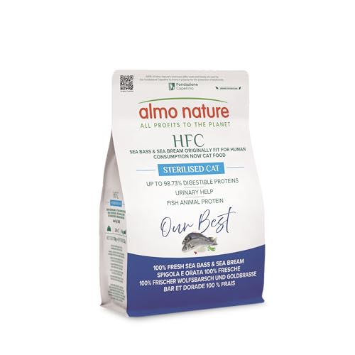 Almo Nature HFC Our Best - Adult Sterilized - Trockenfutter für sterilisierte Katzen - Wolfsbarsch Seebrasse - Zur Gewichtskontrolle Lebensmittelqualität Glutenfrei - 300g