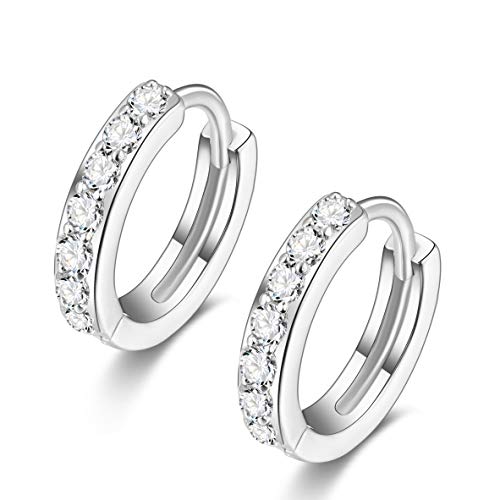 Mini Creolen Silber 925 Klein Mit Schwarz Weiß Stein 5mm-11mm Kreolen Verschiedene Größen Ohrringe Klappcreolen Zirkonia Huggie Hoops Earrings