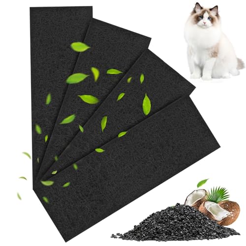 tyokas 4 Stück Aktivkohlefilter Matte Katzentoilette Aktivkohlefilter Rechteckig Ersatzfilter Katzenklo mit Deckel für Geruchsbeseitigung und Luftreinigung