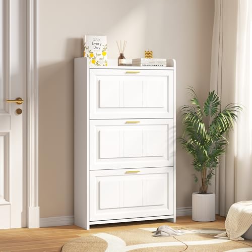 DUlVBPE 70 24 120cm Schuhschrank Schuhregal mit 6 Fächern Schränke Schuhschränke Schuhhochschränke Kann in Fluren Türen Wohnzimmern und Büros aufgestellt Werden MDF Spanplatte weiß