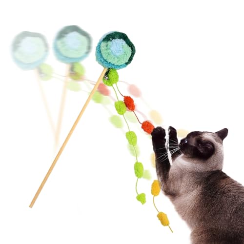 Uhngw Katzenangel Spielzeug Indoor Kätzchen Interaktives Lolli Spielzeug - Angel Mit Klingel Zur Beschäftigung Gegen Langeweile Für Drinnen Draußen Haus Wohnung Katze