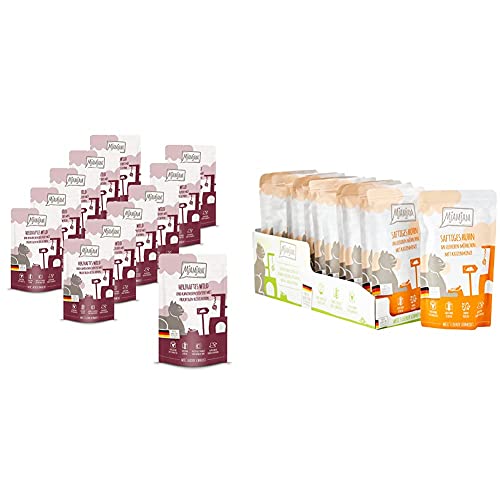 MjAMjAM - Premium Nassfutter für Katzen herzhaftes Wild Kaninchen an fruchtigen Heidelbeeren 12 x 125 g Premium Nassfutter für Katzen saftiges Huhn an leckeren Möhrchen 12 x 125 g