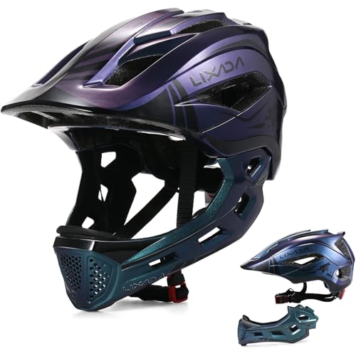 Lixada Fahrradhelm Kinder Helm Fullface Abnehmbar Unisex 52-58cm Children s Helmet 2-In-1 Integrated Größenverstellbar- Mit Abnehmbarem Kinnschutz Helmet inliner Für Fahrräder Skateboards