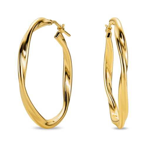 MIORE Schmuck Handgefertigt in Italien Ohrringe Silber 925 Creolen Silber 925 Gedrehte Kreolen 30 mm Durchmesser Ohrringe Vergoldet 18K Gold Runde Hoops Ohrringe Damen Ohrschmuck