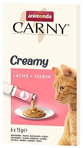 Carny Creamy Katzensnack 6x 15g Premium Katzensnack für anspruchsvolle Feinschmecker zartem Lachs und wertvollem Taurin von animonda