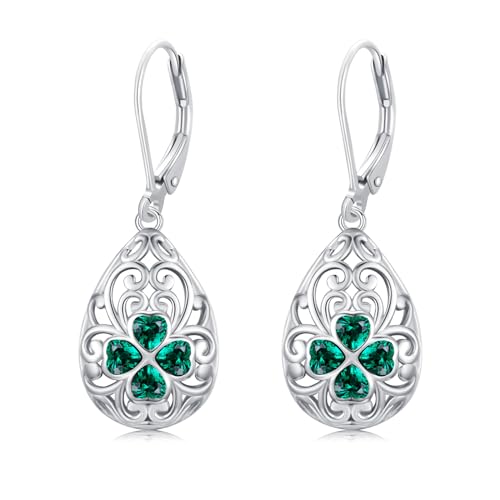 CHENGHONG Kleeblatt Ohrringe 925 Sterling Silber Ohrringe Kleeblatt Tropfen Hängend Creolen Ohrringe St Patricks Day Schmuck Irische Geschenke für Frauen Mädchen...