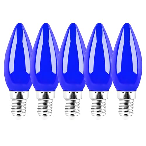 Jiotouhu 5 Pack Blau E14 1W 220V LED Farbige Glühbirnen Kunststoffabdeckung nicht dimmbar für Outdoor Indoor String Hochzeitsparty Bar Stimmung Ambiente Dekor