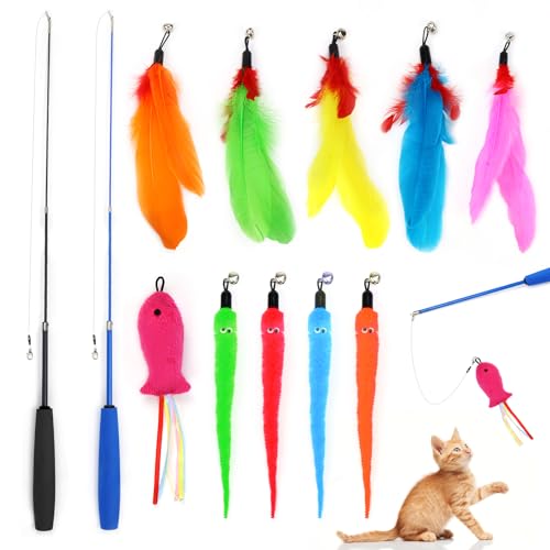 UGBO Interaktives Katzenspielzeug Intelligenz Katzen Angel Set Spielzeug Kätzchen Zauberstab Spielzeug mit Federn Cat Toys Katzenangel Stabil Katzenspiel Simucatstick für Große Kleine Katzen Stil 2