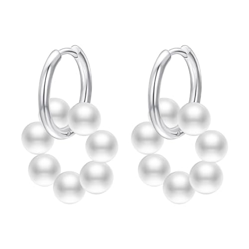 JOLCHIF Creolen Ohrringe Perlen Für Damen Doppel Creolen Faux Perlen Ohrringe Hängend Silber
