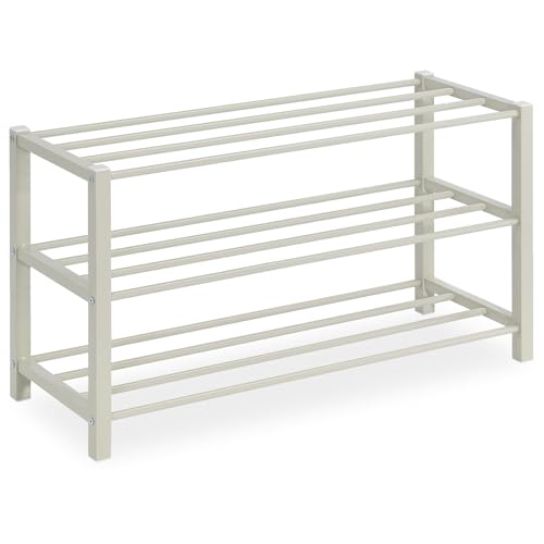 IDIMEX Schuhregal NAVAN Metall Beige robuste Schuhbank mit 3 Ablagen platzsparende Schuhkommode ideal für Schuhregal offen Schuhständer Schuhregale