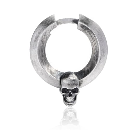 REYTEL Ohrringe Silber 925 CALVARIA Kleine Creolen Totenkopf Ohrring für Herren Damen Höhe 1.94CM Hypoallergene Ausgefallene Schmuck Geschenk für Frauen Männer