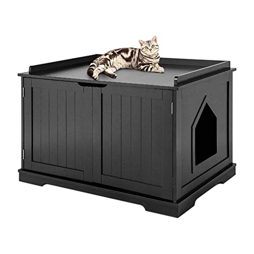 MaxxPet Katzenhaus - Katzenschrank Indoor und Outdoor - Katzenhöhle - Katzenschrank für Katzentoilette - Cat House - 75x53x52 cm - Katzenklo Schrank - Scwharz