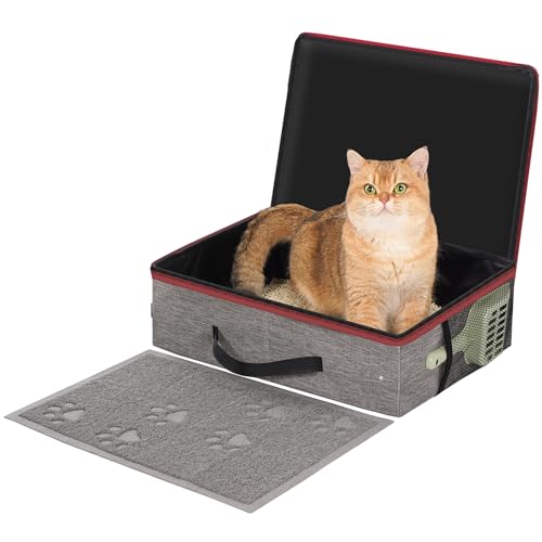 Avont Tragebare Katzentoilette mit Reißverschluss-Deckel 1 Schaufel 1 Matte Leicht und Wasserdicht Katzenklo für Reisen Auto -M