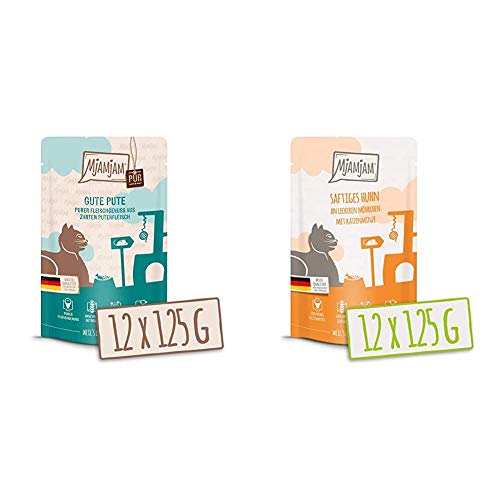 MjAMjAM - Premium Nassfutter für Katzen - Quetschie - purer Fleischgenuss - Gute Pute pur 12er Pack 12 x 125 g getreidefrei mit extra viel Fleisch Premium Nassfutter für Katzen - Quetschie