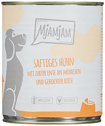 MjAMjAM   Premium Nassfutter für   saftiges Huhn zarter Ente an Möhrchen gekochter Hirse 6er Pack 6x 800g naturbelassen extra viel Fleisch