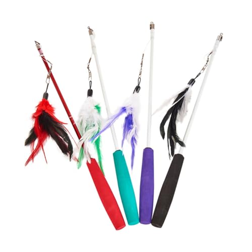 Abaodam Einziehbares Katzenspielzeug Angel mit Natürlichen Federn Langlebiger Katzenangelstab Interaktives Katzenspielzeug für Wohnungskatzen und Kätzchen Fördert Aktivität und Gesundheit