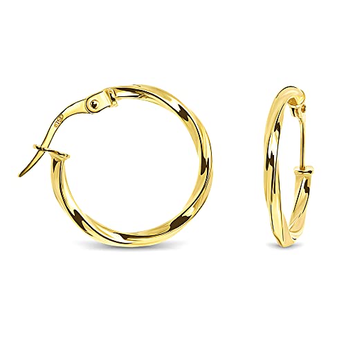 Miore - Ohrringe Gold 14 Karat Gelbgold 585 - Creolen hängend mit Klappbügel für Damen - Geschwungene Hoop Goldohrringe in hochwertiger Schmuckschachtel - Schmuck Damen zum Verschenken 18 5x2mm