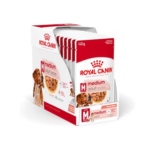 Royal Canin Medium Adult 10 x 140 g Alleinfuttermittel für ausgewachsene mittelgroße Hunde von 11 bis 25 kg Von 12 Monaten bis 10 Jahre Mit ausgewählten Zutaten