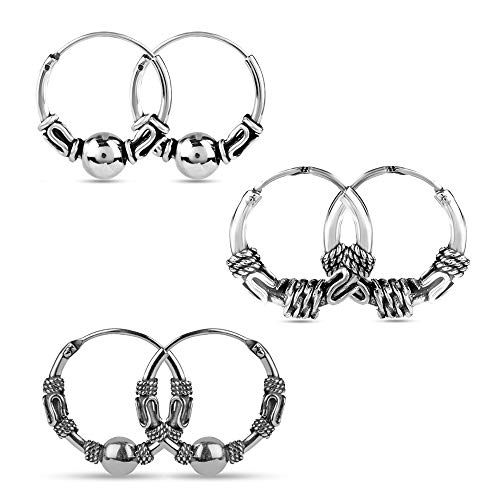 LeCalla Bali-Creolen-Ohrringe aus 925er-Sterlingsilber für Damen Balinesische Tribal-Kugel-Perlen klein zweifarbig endloses Set Bali-Creolen Twist-Piercing Knorpel Nase Lippen Teenager