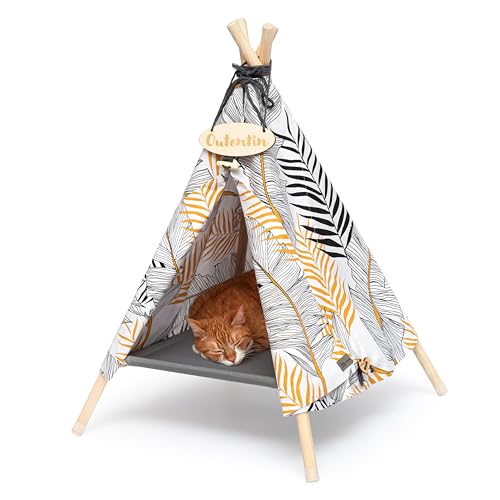 Outentin hundehÃ¶hle fÃ¼r kleine Hunde und Haustier Stylish Katzenbett hÃ¶hle Modische hundehÃ¼tte Indoor Katzenzelt und cat House viele Muster Hunde und Katzen Tipi- 53x53x70cm - BlÃ¤tter