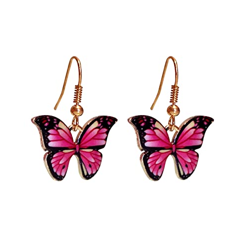 Schmetterling-Ohrringe für Damen und Mädchen bunte Tier-Schmetterlinge baumelnder leichter Ohrring selbstpiercing Ohrringe Creolen Hot Pink Einheitsgröße