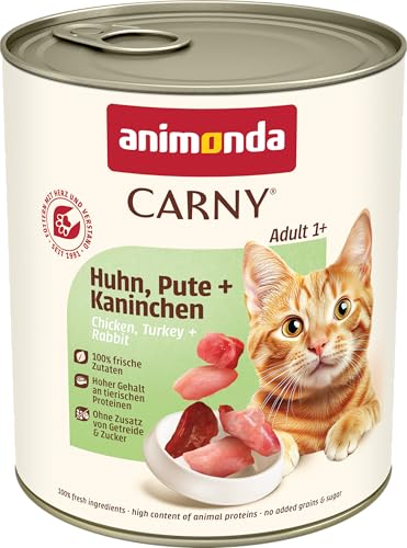 animonda Carny Katzen Nassfutter Huhn Pute Kaninchen 6 x 800g getreidefreies Katzen Nassfutter ohne Zucker mit frischen fleischigen Zutaten