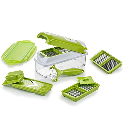 Genius Nicer Dicer Smart 10 teilig Gemüseschneider Zwiebel-schneider Mandoline Multischneider Gemüse-hobel Obst-schneider - Würfel Stifte - Gurkenhobel Pommesschneider