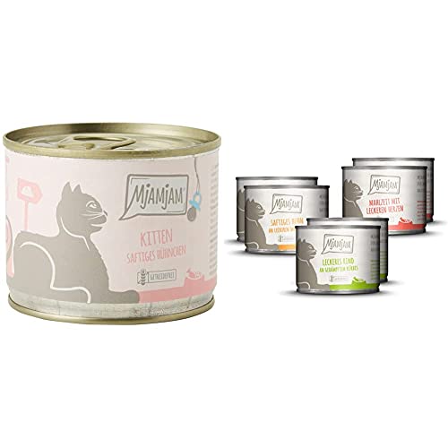 MjAMjAM - Premium Nassfutter für Katzen - Kitten saftiges Hühnchen mit Lachsöl - 6er Pack 6 x 200 g Premium Nassfutter für Katzen - Mixpaket 1 6er Pack 6 x 200 g