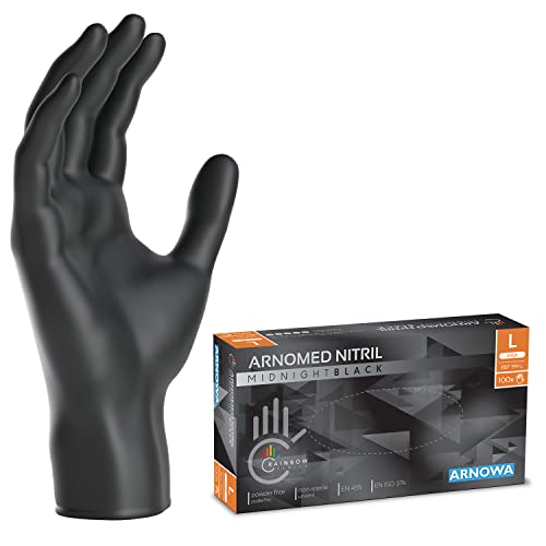 ARNOMED Einweghandschuhe 100 Stück Box Schwarze Nitrilhandschuhe L puderfreie latexfreie Einmalhandschuhe Handschuhe in Gr. XS S M L XL XXL verfügbar