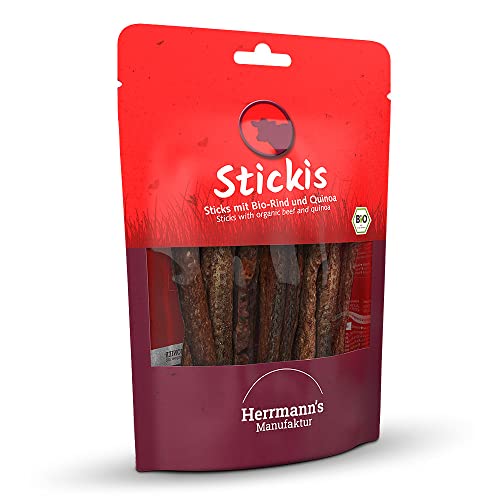 Herrmann s - Stickis Bio Rind mit Quinoa - 6 x 80g - Snacks - Hundefutter
