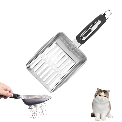 Jrhncy Katzenschaufel für katzenklo Edelstahl Cat Litter Scoop Kitty Metallschaufel mit Gummigriff Schnell Gesiebtes Katzenstreu Aluminiumlegierung Sieb Sschaufel Katzenklo Kotsieb Poop Sieben