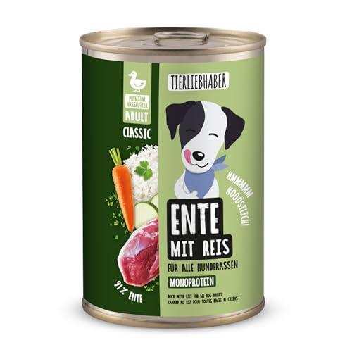 TIERLIEBHABER Hundefutter Nass 400g Ente mit Reis Von Tierärzten entwickelt Nassfutter Hund mit 91% Fleischanteil Dog Food als Hundenassfutter 400g Dosen
