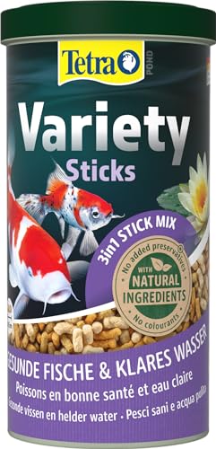 Tetra Pond Variety Sticks Fischfutter Mischung bestehend aus drei verschiedenen Sticks für die Gesundheit Farbenpracht und Vitalität aller Teichfische 1 L Dose