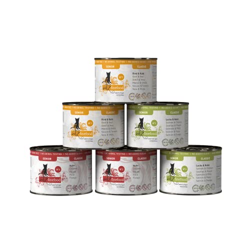 catz finefood Senior Collection Katzenfutter nass - Premium Nassfutter für Ihre Senior Katze - getreidefrei ohne Zucker hoher Fleischanteil Vitamine Mineralien 6 x 200g Dose