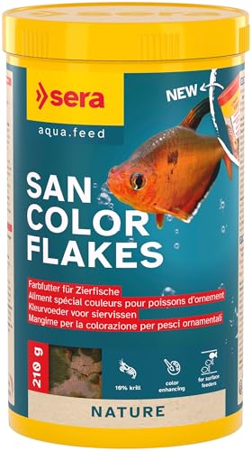 sera San Color Flakes 1.000 ml 210 g Für oberflächenfressende Zierfische Ohne künstliche Farb- und Konservierungsstoffe Mit 10% Krill Haematococcus-Algen Für natürliche Farbentwicklung