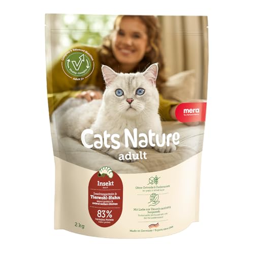 MERA Cats Nature Insekt Premium Katzenfutter Trocken 2kg Getreidefrei zuckerfrei Nachhaltig mit viel Insektenprotein Adult Katzen Trockenfutter Dry Cat Food