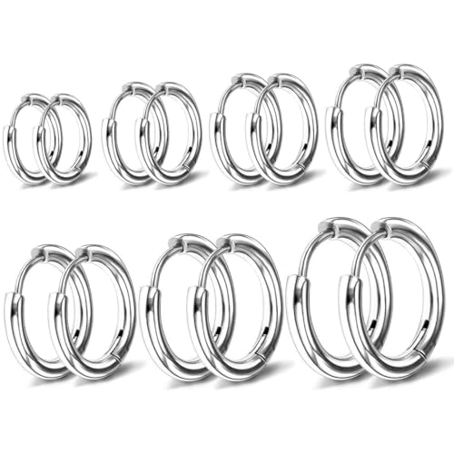 CJQRL 7 Paar Mini Creolen Kleine Ohrringe Creolen Ohrringe Silber Kleine Creolen Silber für Damen Mädchen Hypoallergen Cartilage Daith Helix Piercings Ohrringe für Mehrere Piercings 8-20MM