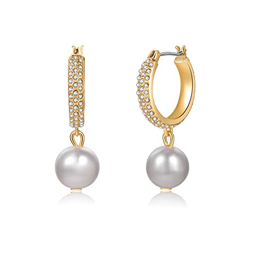 Perlen-Tropfen-Ohrringe 925er Sterlingsilber-Creolen Handverlesene Barockperlen 14 Karat Vergoldete Weiße Süßwasserperlen Vintage Huggie-Ohrringe für Frauen