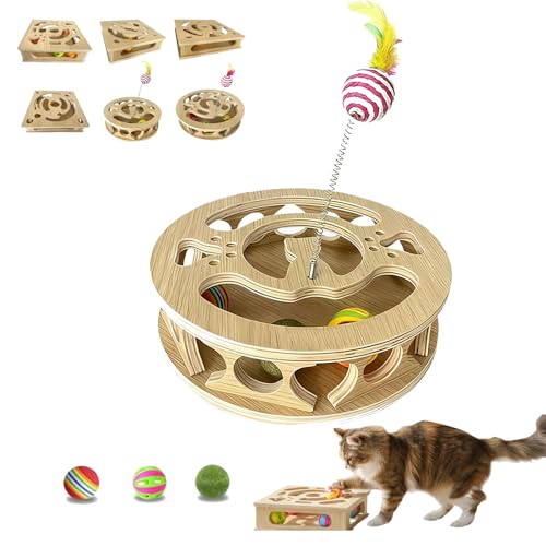 Kratzpuzzle-Spielbox für Katzen Krallenfeile Kratzbaum für Wohnungskatzen stressfreie Alternative zu Nagelknipsern und -schleifern inklusive Glöckchenball und Katzenminze-Spielzeug SetE