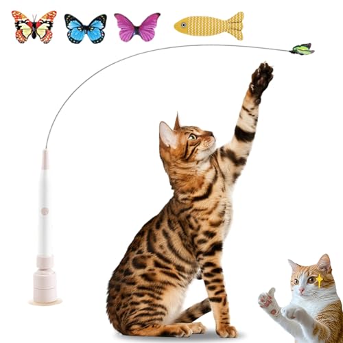 Liocwocne Flederi Elektrisches Schmetterlings - Spielzeug für Aktive Katzen Non Interaktives Katzenspielzeug Schmetterling mit Saugnapf Fördert Den Natürlichen Jagdinstinkt Pink-Batterie 1PCS