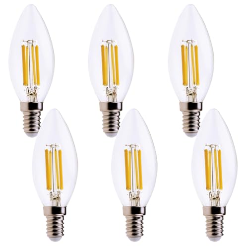 FEILEMAN Glühbirne E14 LED Warmweiß Kerze 7W Ultrahelle Ersetzt 70W Kerzenlampe für Kronleuchter C35 Filament Birne Kerzeform E14 1055LM 3000K Classic Glühfaden Nicht Dimmbar 6er