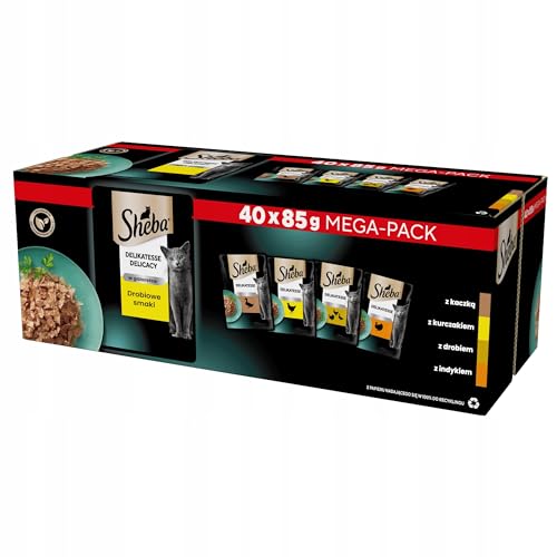 Sheba Delikatesse in Gelee Geflügel Variation Multipack 40x85g Katzennassfutter mit Ente Huhn Geflügel und Truthahn