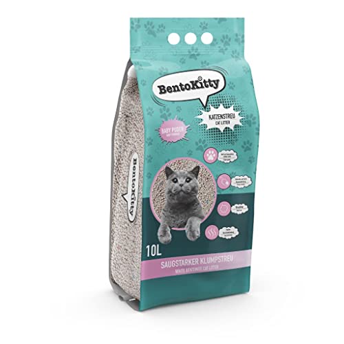 BentoKitty Katzenstreu 10L 1er Pack Babypuder Duft Klumpend weiß feinkörnig Klumpstreu aus Bentonite für Sensitive Katzenpfoten geeignet Saugstark Geruchsbindend