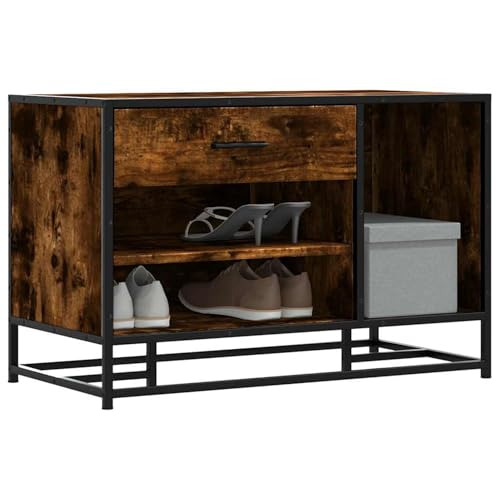 Gecheer Schuhbank Räuchereiche 80x40x53 5 cm Holzwerkstoff und Metall Schuhorganizer Schuhregal Sitzbank für Eingangsbereich Garderobe Wohnzimmer849226