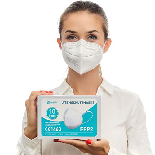Health2b FFP2 Masken CE Zertifiziert aus Deutschland 5-10-20-40 Stück CE1463 5-Lagen Medizinisch Mundschutz Weiß Hygienisch Schutzmasken Op Maske Atemschutz DERMATEST Sehr Gut Weiß 10 Stück