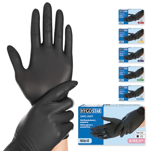 FRANZ MENSCH Hygostar Nitrilhandschuhe Safe Light puderfrei schwarz 6 XS 24cm 100 Stück Einweghandschuhe Einmalhandschuhe in Gr. XS S M L XL XXL verfügbar