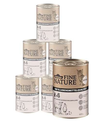 Dehner Fine Nature Katzenfutter Kitten Nassfutter getreidefrei für junge Katzen Kalb 6 x 400 g Dose 2.4 kg