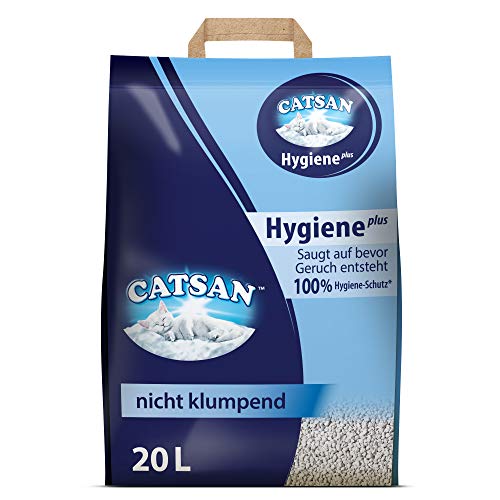 Catsan Katzenstreu Hygiene plus Nicht klumpendes Hygienestreu natürliche weiße Körnchen mit Extra-Mineralschutz 1 x 20 l