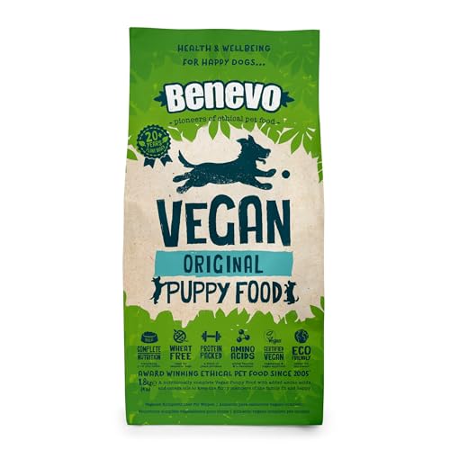 Benevo Veganes Welpenfutter trocken 1.8kg Hypoallergen weizenfrei GVO-frei Hundefutter für alle Rassen mit essentiellen Fettsäuren Taurin L-Carnitin PETA und Vegan Society UK genehmigt